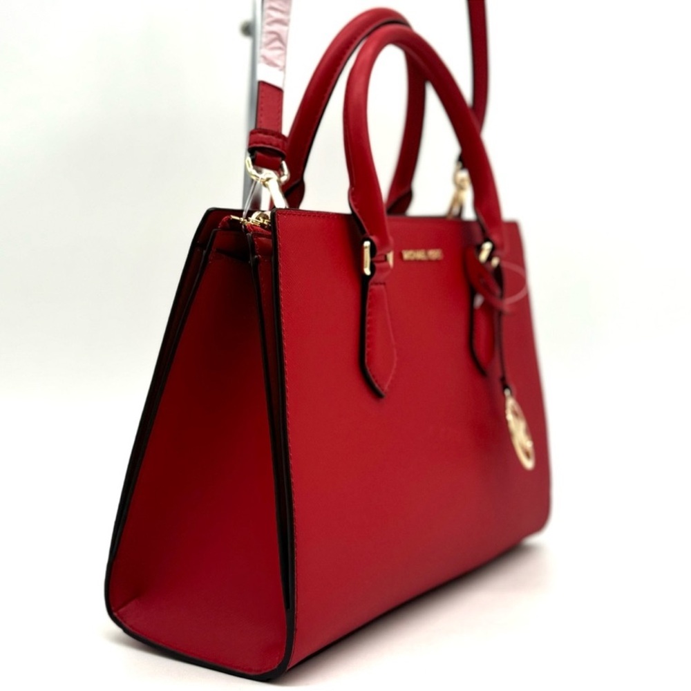 Michael Kors Sheila Medium Signature CZ Logo Satchel Crossbody Bag Bright Red - Picture 4 of 12